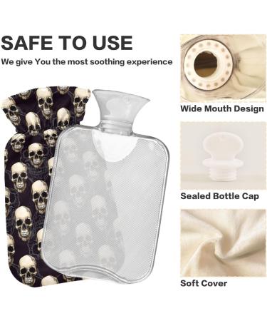 Skull Black Hot Water Bottle 1L | Pain Relief & Hand Warming | Soft Cover Heating Bag - Buy Online on GoSupps.com