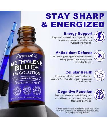 Methylene Blue Drops Methylene Blue Pharmaceutical Grade, 1% Solution Supplement for Humans Brain Health, Focus & Cognitive Support, No Formaldehyde, 60ml (2.02FL.OZ) - Buy Online on GoSupps.com