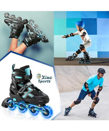 XinoSports Kids Adjustable LED Inline Skates - Black Youth Big Kid Large 5-8 - Indoor & Outdoor Roller Blades with Illuminating Wheels - Buy Online on GoSupps.com