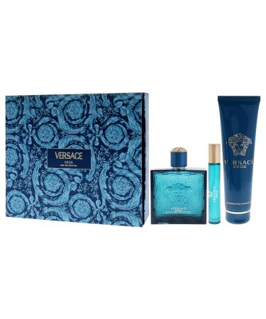 Versace Eros for Men 3 Pc Gift Set - 3.4oz EDP 0.3oz Travel Spray 5oz Shower Gel - Bold Long-lasting Fragrance - Buy Online on GoSupps.com