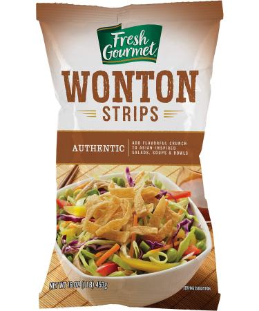 Fresh Gourmet Authentic Wonton Strips | 1 Pound | Low Carb | Crunchy Snack and Salad Topper Wonton Strips Authentic 16 Ounce (Pack of 1)