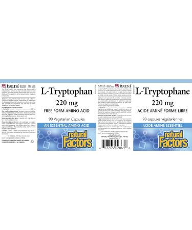 Natural Factors L-Tryptophan 220 mg 90 vegetarian capsules Free Form Amino Acid Highly Absorbable Naturally Fermented Vegetarian Source - Buy Online on GoSupps.com