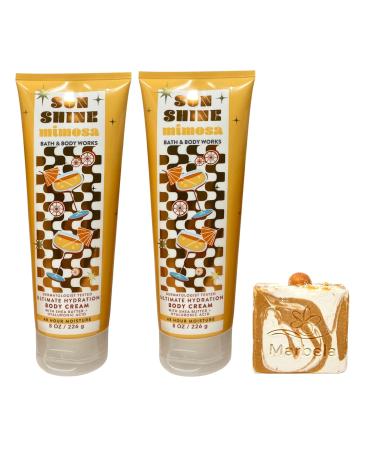 Bath & Body Works Sunshine Mimosa 2 Ultimate Hydration Body Creams with a Peach Gardenia Bar Soap