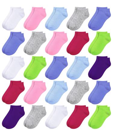 BOOPH 25 Pack Kids Low Cut Ankle Socks Boys Girls Half Cushion Athletic Socks Multi3 6-8 Years