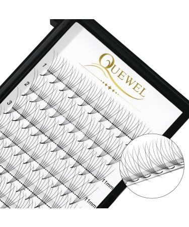 QUEWEL Premade Fans Middle Part 3D ~ 10D 12D 14D | 0.05/0.07/0.10 | Curl C/D | 10 - 18mm Length | Long Lasting Easy Application Long Stem Russian Volume Eyelash Extensions (5D-0.07D-Mix9-16) Mix9-16mm 5D-0.07D