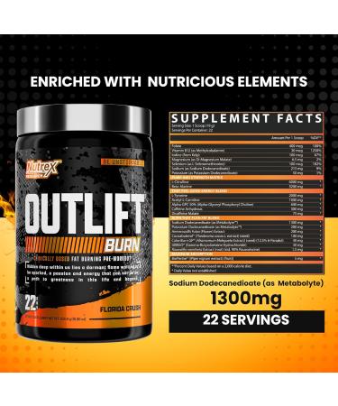 Nutrex Outlift Burn Pre-Workout Supplement for Energy Focus & Endurance | Metabolyte L-Citrulline Beta-Alanine & Caffeine | Thermogenic Formula for Performance (22 Servings Florida Crush) Florida Crush 14.72 Ounce (Pack  - Buy Online on GoSupps.com