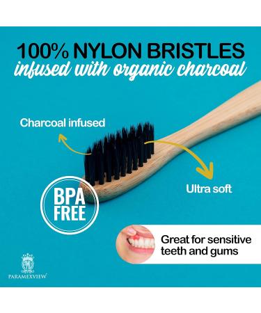 Paramexview Natural Bamboo Toothbrush Set of 4 | Eco-Friendly BPA-Free Biodegradable & Charcoal Infused | Sustainable Oral Care - Buy Online on GoSupps.com