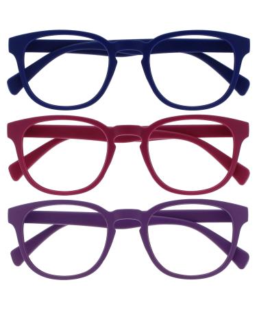 Opulize pop reading glasses 3 Series Pack Keck around Matt frame spring hinges scratch-resistant blue pink purple men women rrr2-345 +2.00 blue pink purple +2.00 diopters