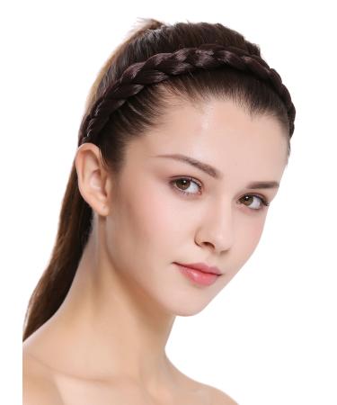 WIG ME UP - CXT-005-006 Hairband headband braided traditional costume 2 clips clip-in 2cm wide brown braid brown (006)