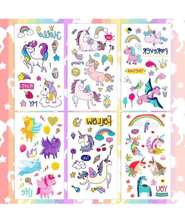 Qpout Unicorn Temporary Tattoos for Kids - Cartoon Unicorn Theme Fake Tattoo Stickers for Birthday Parties & Gifts - Buy Online on GoSupps.com