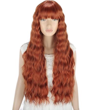 YEESHEDO Auburn Long Hair Wig for Women - Natural Curly Wavy Synthetic Fringe Red Wig - 28 Inches for Party, Cosplay or Daily Wear - Buy Online on GoSupps.com