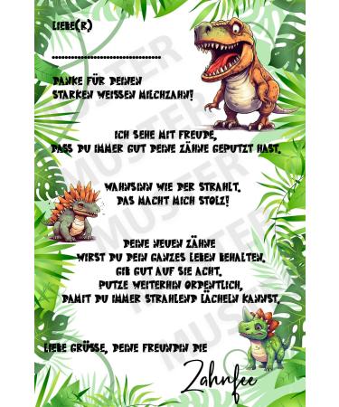 Tooth Fairy Letter Card Dino Boys Girls Milk Teeth Gift Personalized Birthday School Enrollment Daycare