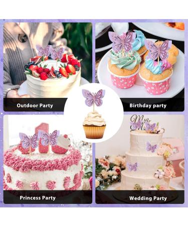 48 Pcs Glitter Butterfly Cupcake Toppers Purple Butterfly Cupcake Toppers 3D Double Layers Cupcake Topper Decorations Stand Food Picks Decorations for Butterfly Theme Birthday Party Wedding Supplies - Buy Online on GoSupps.com