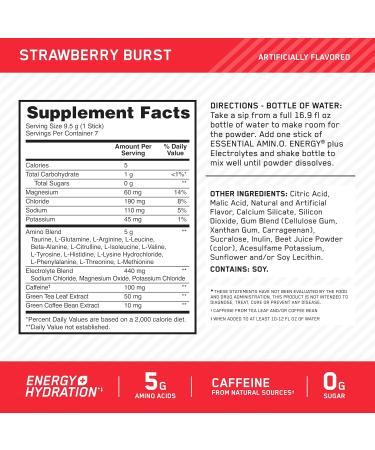 Optimum Nutrition Essential Amino Energy Plus Electrolytes - Strawberry Burst 7 Count Stick Packs | Energy Powder for Enhanced Performance - Buy Online on GoSupps.com