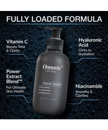 Chassis 360 Dual Action Face Wash - Hydrating & Oil Control Men's Face Wash with Niacinamide Vitamin C & Hyaluronic Acid - Free From Phthalates Parabens & Sulfates - Unscented Cleanser - 6 Fl Oz - Buy Online on GoSupps.com