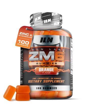 Iron Labs ZM6 Gummies High Strength Zinc Magnesium Gummies for Men & Women (100 Count Orange Flavour Vegan) Magnesium Citrate and Zinc Citrate Supplements with Vitamin B6 and D3