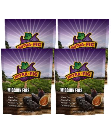 Nutra Fig Dried Black Mission Figs - Dried Black Figs, High Fiber Snacks, Unsweetened Dried Figs, Gluten-Free Snacks, Non-GMO, Kosher, Whole Dried Figs, Grown in California - 8 Oz Bags (Pack of 4) 8 Ounce (Pack of 4)