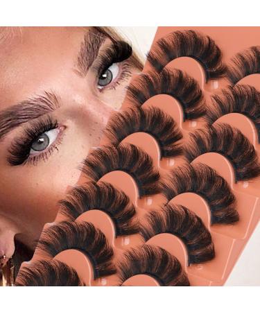 False Eyelashes Fluffy Mink Lashes That Look Like Extensions 18mm Full Wispy Pesta as Postizas Naturales D Curl Russian Strip Eye Lashes Pack Cotton Band Short Cat Eye Fake Eyelashes 7 Pairs by GODDVENUS B-thick