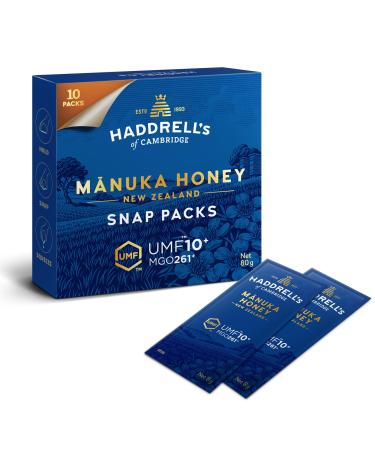 Haddrell's of Cambridge | Miel de Manuka MGO 250+ Snap Packs | 10 Portions Individuelles de 8 g | Id al en D placement