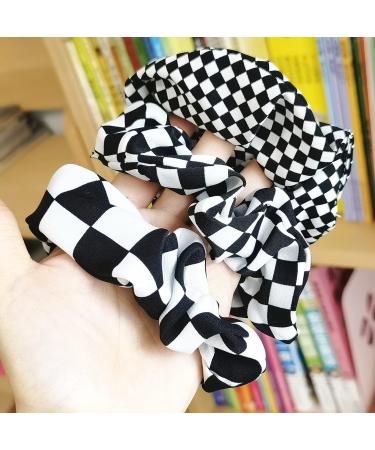 Checkered Plaid Scrunchies Set - Black White Checkerboard Hair Ties (3 Pcs) - Buy Online on GoSupps.com