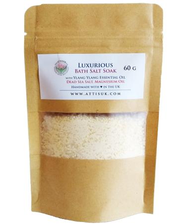 ATTIS Luxurious Bath Salt Soak with Ylang Ylang Essential Oil Magnesium Oil Dead Sea Salt | Vegan | Hand Made | Relaxing | Refreshing | Calming | Rejuvenating (2.11 oz) 2.11 Ounce