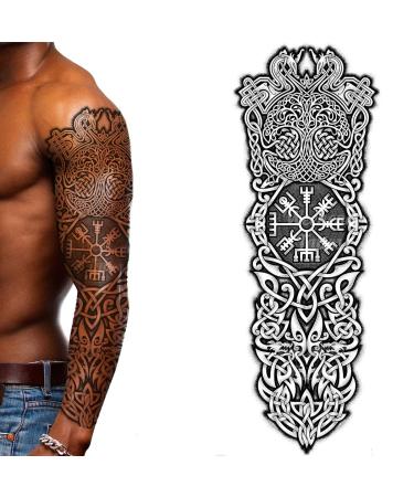 Nordic Compass Viking Temporary Tattoo - Full Arm Stick-On Body Art for Men and Women | Celtic Transfer for Cosplay, Halloween and Parties - Buy Online on GoSupps.com