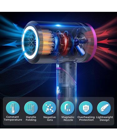LOVEPS 1800W Ionic Hair Dryer with Diffuser - Foldable Handle, Constant Temperature Hair Care, Purple - Buy Online on GoSupps.com