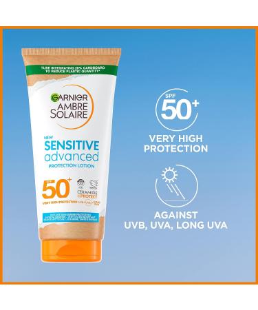 Garnier Ambre Solaire SPF 50+ Sensitive Advanced Sun Cream For Sensitive Skin Water Resistant & Non-Greasy Sunscreen SPF 50 UVA & UVB Protection Approved by Cruelty Free International 175ml 175 ml (Pack of 2) - Buy Online on GoSupps.com