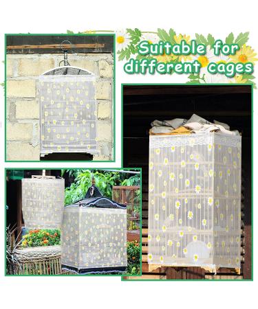 Adjustable Nylon Mesh Bird Cage Cover - White X-Large Daisy Design | Seed & Feather Catcher for Parrot, Parakeet, Macaw | Round/Square Cage Skirt Guard - Buy Online on GoSupps.com