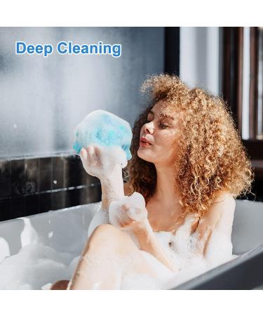 UPMSX SYHZC Bath Sponge Loofah 75g/PCS Set of 4 | Soft Shower Sponge | Exfoliating Body Scrubber for Women and Men | Extra Large Mesh Poufs | Flower Color (Green-Purple-Large) - Buy Online on GoSupps.com