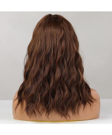 HAIRCUBE Short Brown Curly Wavy Bob Wig with Bangs - Heat Resistant Synthetic Honey Brown Wig for Women - Buy Online on GoSupps.com