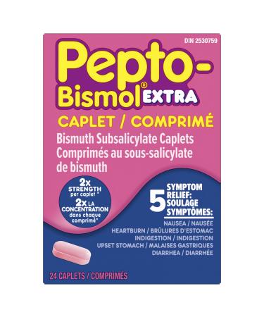 Pepto Bismol Extra Strength Caplets for Nausea Heartburn Indigestion Upset Stomach and Diarrhea Relief Original Flavor 24 Caplets