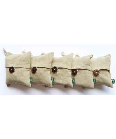 Canada-Made Bamboo Charcoal Air Purifier Bags (5 Large Light Yellow) Naturally-Dyed smell and allergen eliminator bags