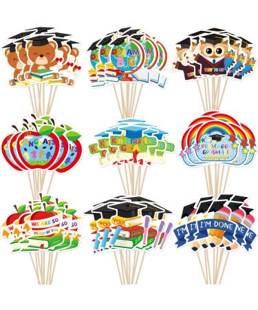 SANNIX Graduation Cupcake Toppers 2024 72Pcs Kindergarten Graduation Cupcake Decorations Graduation Cake Topper Preschool Graduation Picks for School Class Activity Grad Party (9 Design)