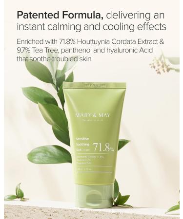 Mary&May Sensitive Soothing Gel Cream - Instant Cooling and Redness Relief, Pore-Tightening Face Cream with Tea Tree and Houttuynia Cordata Extracts - No Sticky, Refreshing Finish, 3.52oz. 3.52 Ounce (Pack of 1) - Buy Online on GoSupps.com
