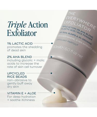 Everywhere Exfoliator 180ml | Natural Vegan Body Scrub with Glycolic & Lactic Acid | Hydrating AHA Formula with Vitamin E | Gentle Daily Use | pH Balancing | Travel Size - Buy Online on GoSupps.com
