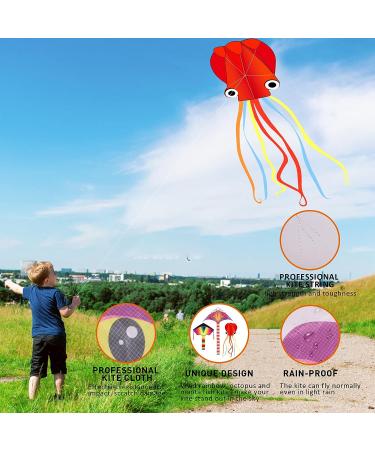 3 Pack Large Kites for Kids & Adults - Easy to Fly and Assemble - Includes Delta, Devil Fish, and Octopus Kites with 330 Ft String - Rainbow, Orange, and Red Design - Buy Online on GoSupps.com