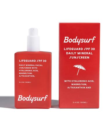 Bodysurf Mineral Sunscreen Face Moisturizer  Moisturizing Sunscreen SPF 30  Facial Sunscreens  Face Sunscreen for Sensitive Skin  Zinc Oxide Physical SPF  With Hyaluronic Acid  Astaxanthin and Magnesium