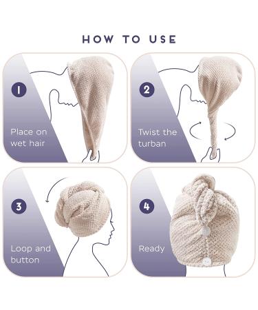 Microfiber Hair Towel 2 Pack - Quick Drying Hair Turban for Women, Men, Kids - Beige + Grey - Buy Online on GoSupps.com
