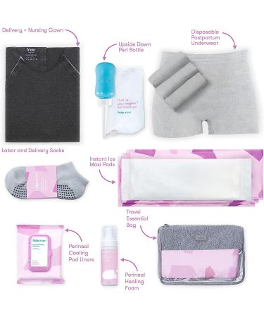 Frida Mom Hospital Packing Kit for Labor, Delivery & Postpartum - Nursing Gown, Socks, Peri Bottle, Disposable Underwear, and More (15-Piece Gift Set) - Buy Online on GoSupps.com