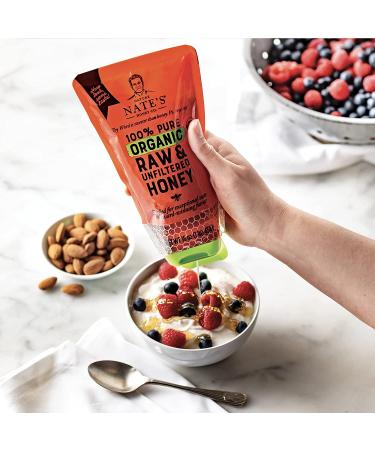 Nature Nate's 100% Pure Organic Raw Honey - 32 oz No-Drip Squeeze Pouches | USDA Certified, No Additives - Buy Online on GoSupps.com