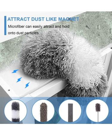 6 Piece Microfiber Duster Kit with Extendable Handle for High Ceilings - 100 Extension Pole, Long Feather Duster for Ceiling Fans, Cars, and Household Cleaning - House Cleaning Tool Set by OOSOFITT (Gray) - Buy Online on GoSupps.com