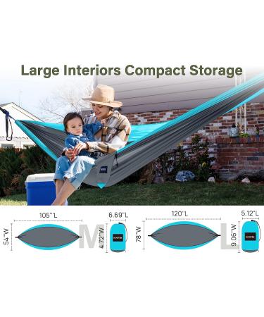 Kootek Camping Hammock Double & Single - Portable Hammocks for Outdoor, Indoor, Backpacking, Travel - Grey & Sky Blue - Large - Buy Online on GoSupps.com