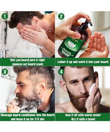 Natural Mint Beard Wash & Conditioner Kit (17oz) - Father's Day Gifts for Men - Beard Shampoo Set with Oil for Cleanse, Smooth & Strengthen - Buy Online on GoSupps.com