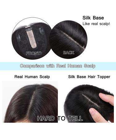 SEGO Human Hair Topper 6 Inch Dark Brown - Silk Base Clip-in Hair Piece for Women with Slight Hair Loss - 130% Density - Cover Gray Hair - Buy Online on GoSupps.com