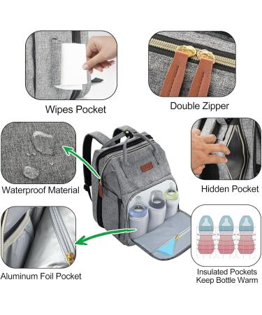 Yuniss Multifunctional Diaper Backpack | Large Capacity Waterproof Baby Bag with Bed Diaper Pad & Stroller Belt - Gray - Buy Online on GoSupps.com