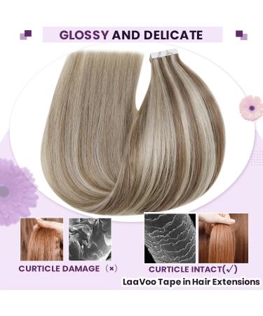 Laavoo Real Hair Tape Extensions - 50cm Brown Highlight Remy Hair - 20PCs #P8/24 for Stunning Volume & Length - Buy Online on GoSupps.com