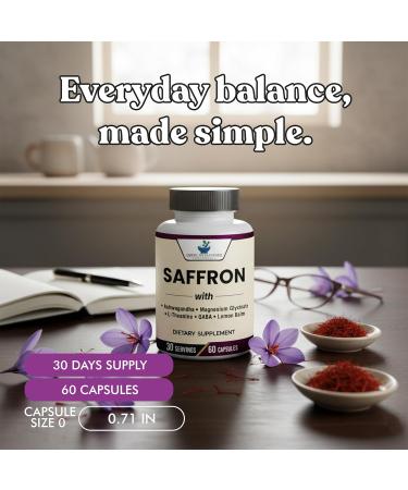 American Standard Supplements Saffron Extract 100mg Per Serving with Magnesium Glycinate Ashwagandha L-Theanine GABA Lemon Balm Vegan Non-GMO 60 Capsules - Buy Online on GoSupps.com