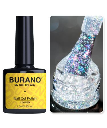 BURANO Holographic Gel Polish Reflective Glitter Gel Polish 7.3ml UV LED Pink Glitter Gel Nail Polish for Home DIY Diamond Gel Nail Polish Curing Required (YH21)