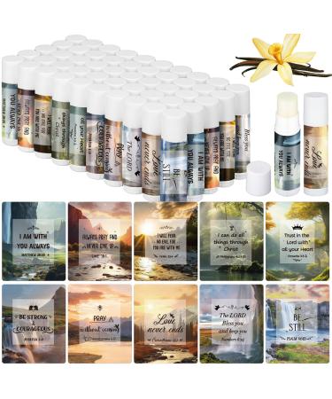 50 Pack Christian Lip Balm Bulk for Women Men Religious Lip Balms Bulk Bible Verse with Scripture Church Party Favors Christian Inspirational Gifts for Staff Employee Coworkers Scenery